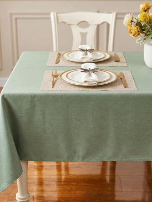 Textured Linen Waterproof Rectangle Tablecloth – Sage Green