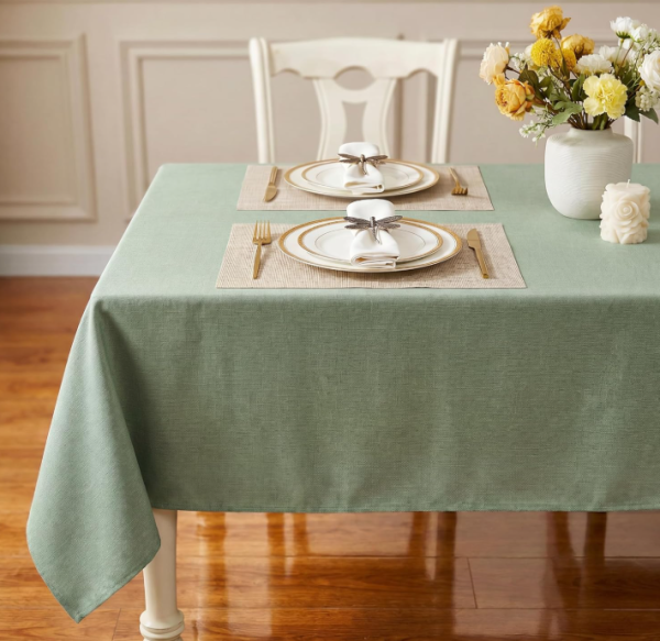 Textured Linen Waterproof Rectangle Tablecloth – Sage Green