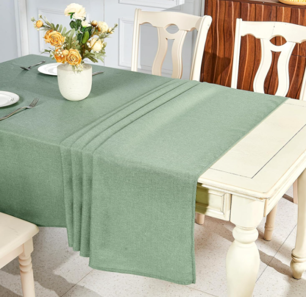 Textured Linen Waterproof Rectangle Tablecloth – Sage Green