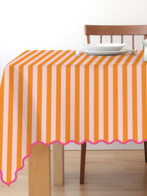 Striped Scalloped Edge Waterproof Tablecloth – Orange & Pink