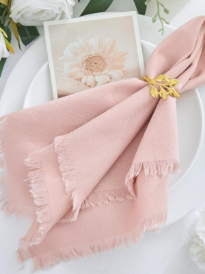 Dusty Pink Handmade Fringe Napkins Set of 4 – Boho Dinner Napkins
