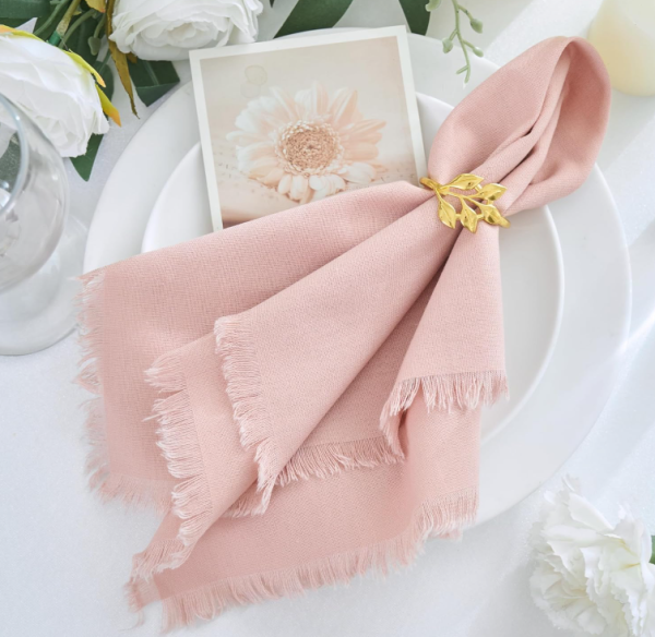 Dusty Pink Handmade Fringe Napkins Set of 4 – Boho Dinner Napkins
