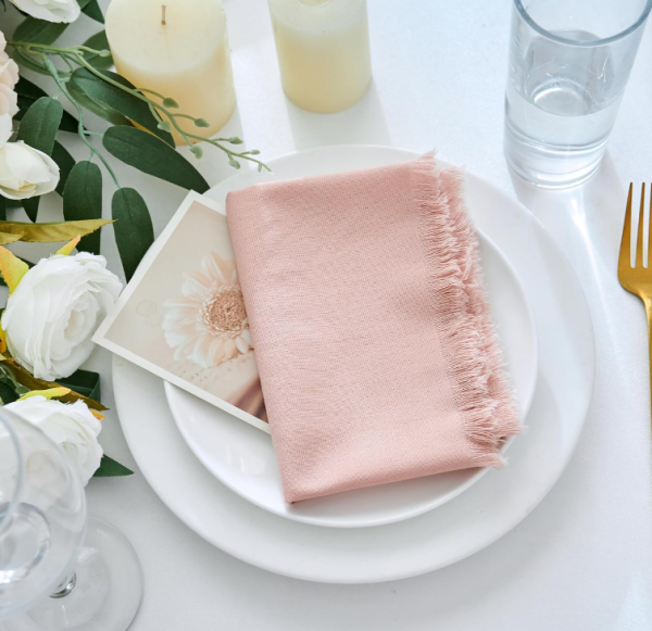Dusty Pink Handmade Fringe Napkins Set of 4 – Boho Dinner Napkins