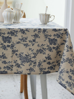Pastoral Floral Washable Rectangle Tablecloth – Dark Blue