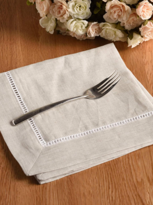 Natural Linen Cloth Napkins Set of 4 – French Style Hemstitch Dinner Napkins