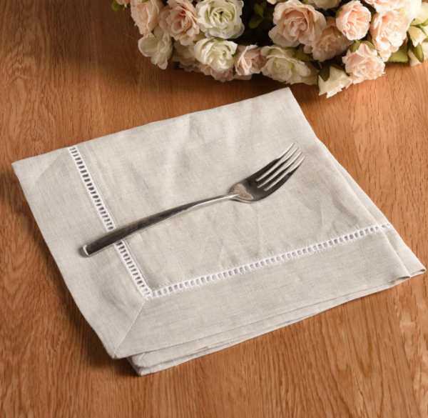 Natural Linen Cloth Napkins Set of 4 – French Style Hemstitch Dinner Napkins