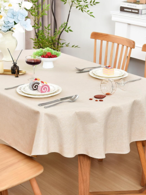 Farmhouse Faux Linen Oval Tablecloth – Neutral