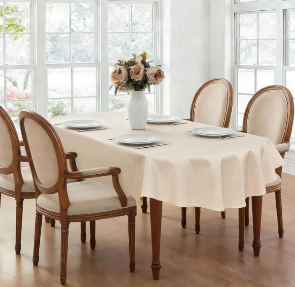 Farmhouse Faux Linen Oval Tablecloth – Neutral