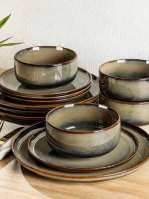 Handmade Reactive Glaze Ceramic Dinnerware Set for 4