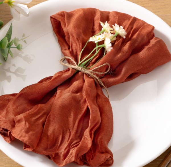 Terracotta Cheesecloth Napkins Set of 10 – Boho Gauze Rustic Table Napkins