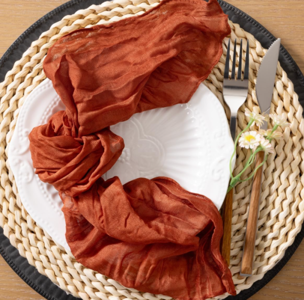 Terracotta Cheesecloth Napkins Set of 10 – Boho Gauze Rustic Table Napkins