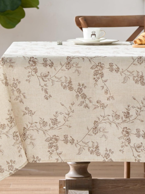 Beige Linen Farmhouse Floral Tablecloth