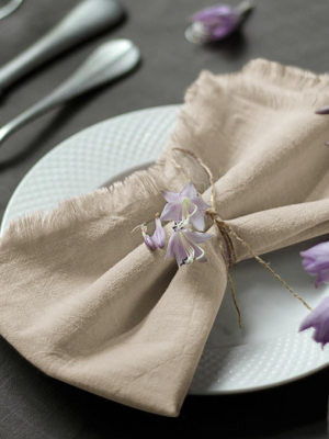 Beige Cotton Handmade Fringe Napkins Set of 4 – Rustic Dinner Table Napkins
