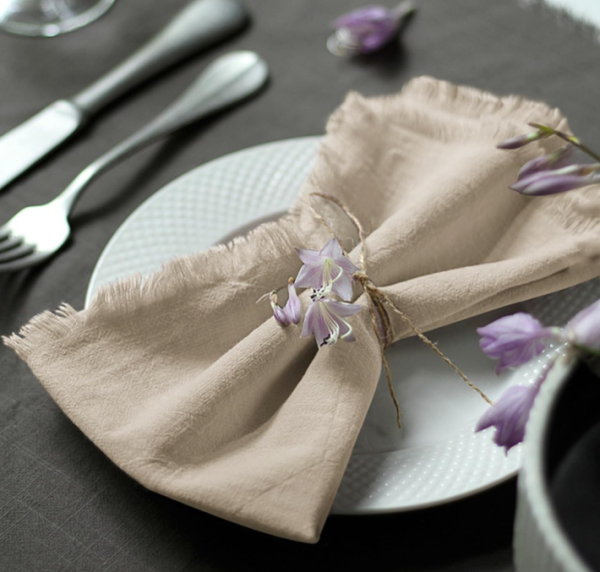 Beige Cotton Handmade Fringe Napkins Set of 4 – Rustic Dinner Table Napkins