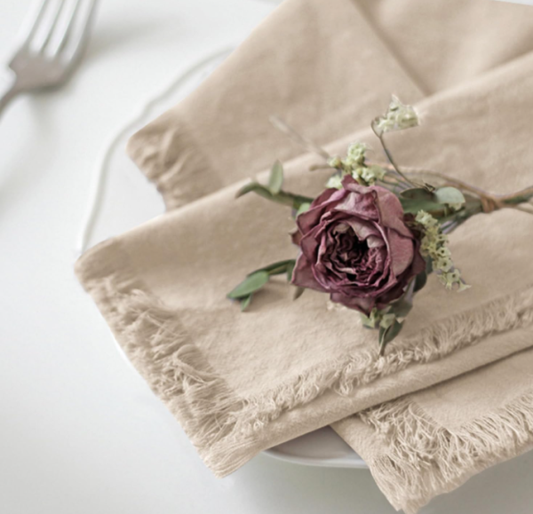 Beige Cotton Handmade Fringe Napkins Set of 4 – Rustic Dinner Table Napkins