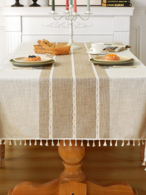 Rustic Cotton Linen Tablecloth with Tassels
