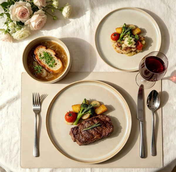 Ribbed Stoneware Dinnerware Set for 4 – Beige