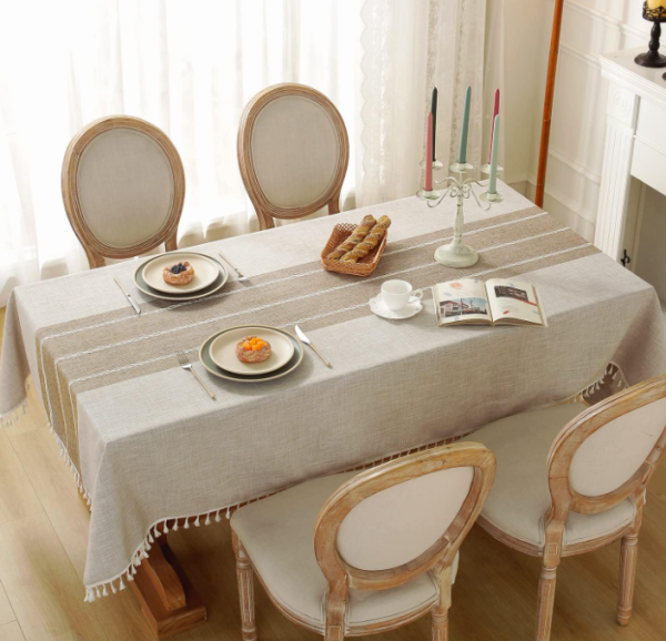 Rustic Cotton Linen Tablecloth with Tassels