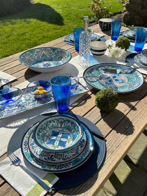 Talavera Melamine Dinner Plates Set – Blue & Green Floral Design