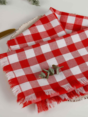 Red & White Plaid Cloth Napkins Set of 8 – Buffalo Check Rustic Napkins