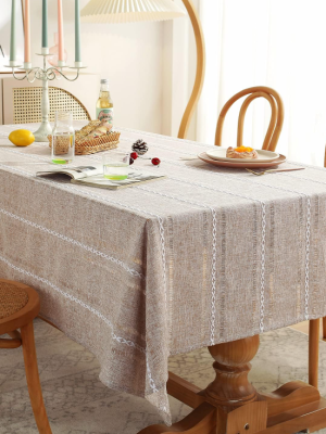 Farmhouse Linen Tablecloth with Hemstitch – Light Coffee