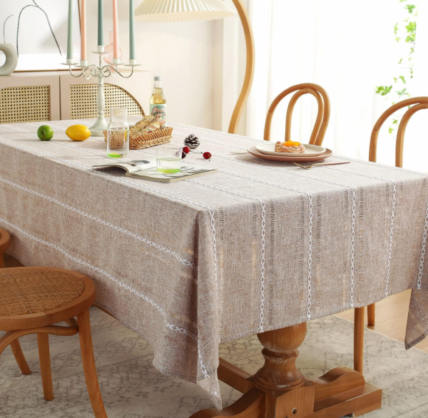 Farmhouse Linen Tablecloth with Hemstitch – Light Coffee