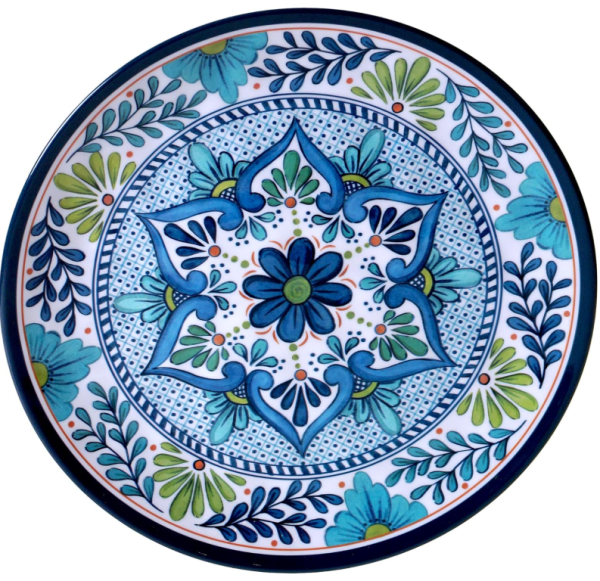 Talavera Melamine Dinner Plates Set – Blue & Green Floral Design