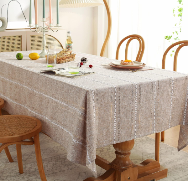 Farmhouse Linen Tablecloth with Hemstitch – Light Coffee