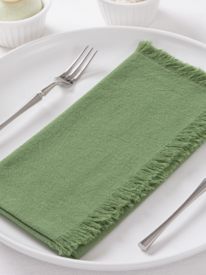 Sage Green Cotton Linen Fringe Napkins Set of 6 – Boho Style Dinner Napkins