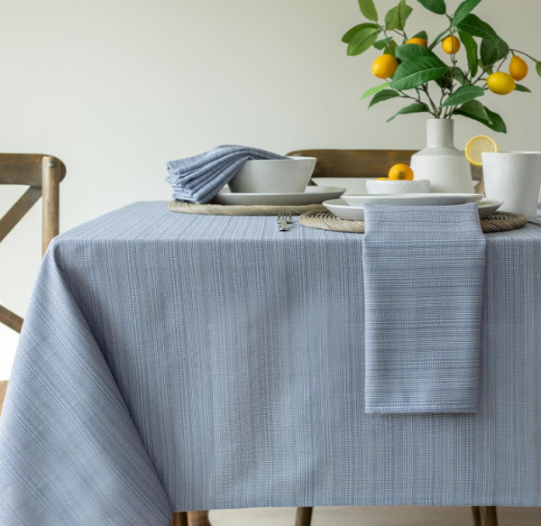 Textured Fabric Rectangle Tablecloth – Light Blue